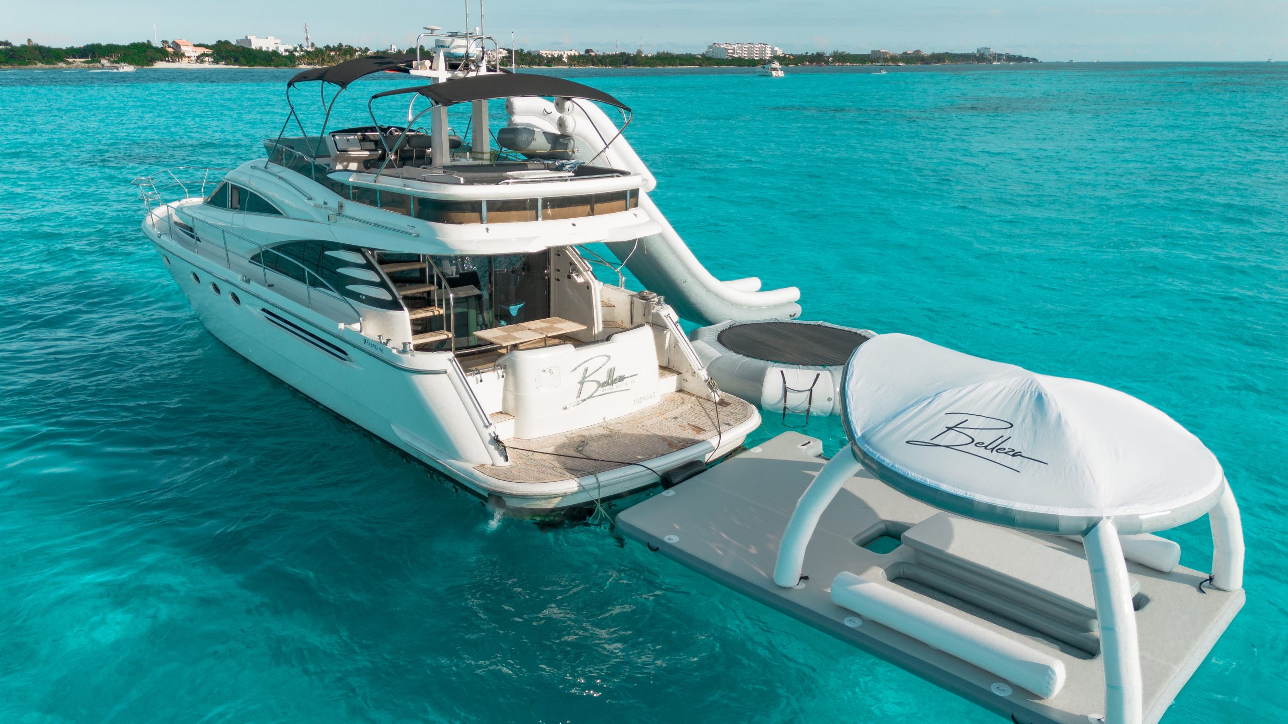 65 Ft Fairline Squadron Inflatable toyrs yacht rental in Cancun by Riviera Charters 2